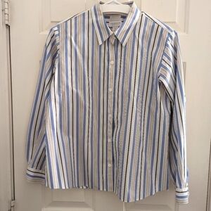 Liz Claiborne‎ Non-Iron Women's Shirt Button Front Blue Stripe Size 14P